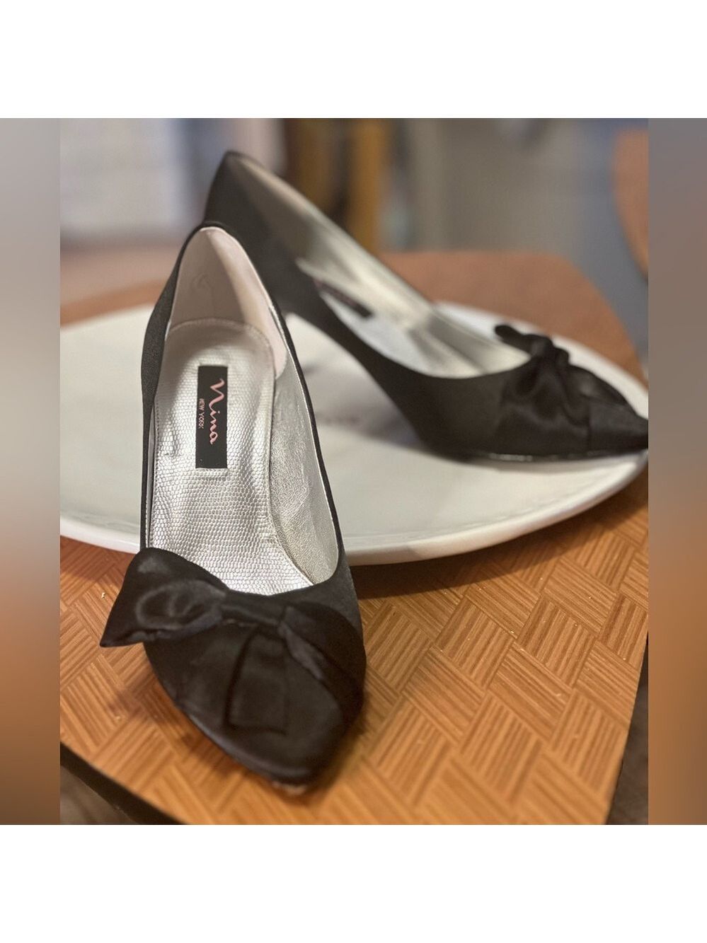Nina Black Royal Satin Formal Pumps